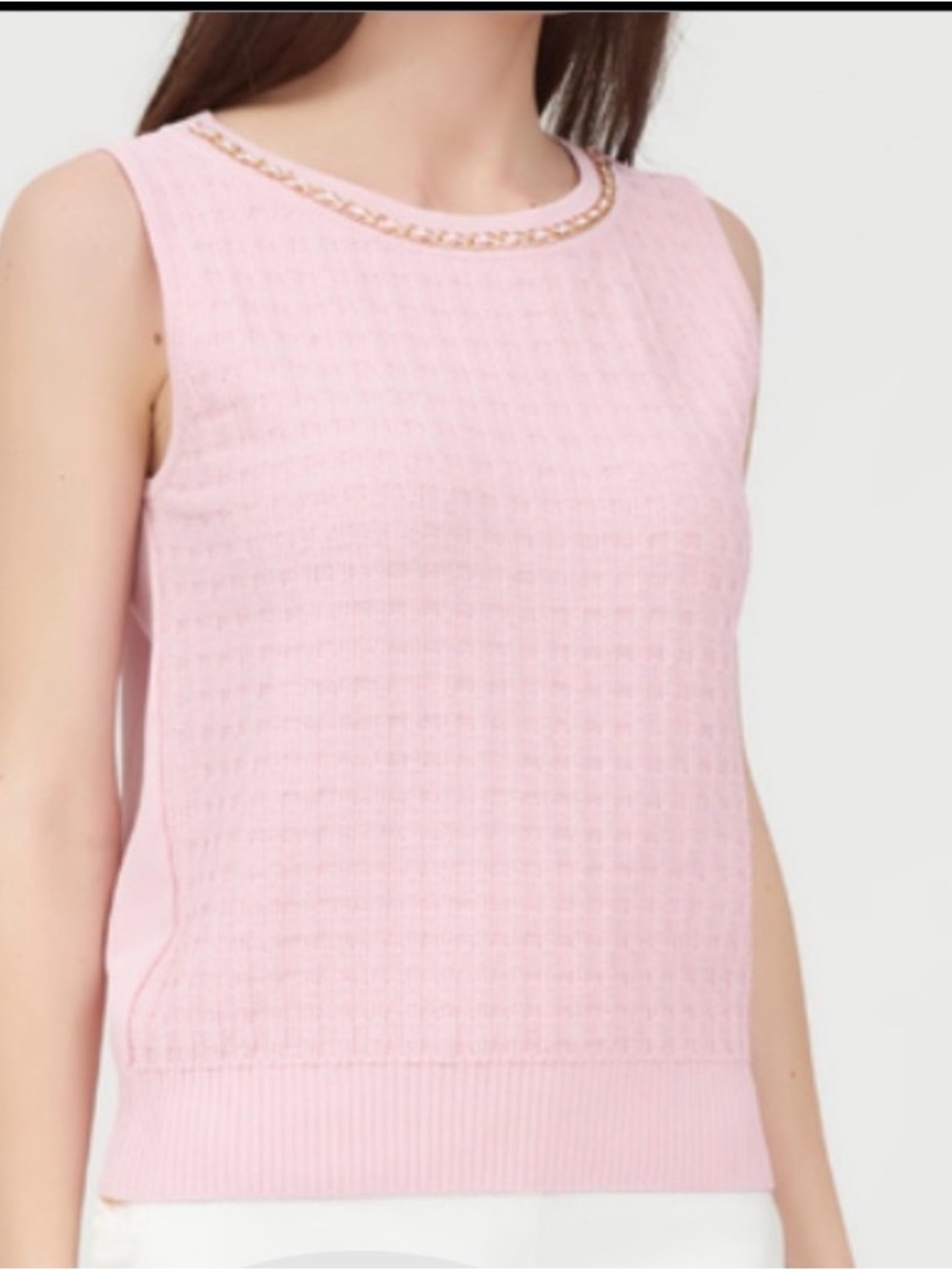 Sleeveless Knit Top in Light Pink with Chain Trim